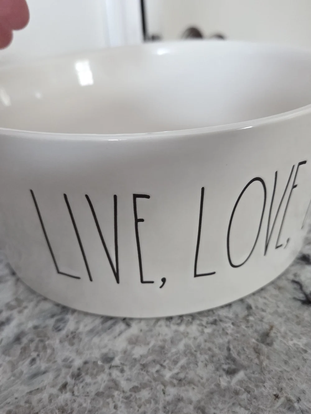 Rae Dunn White Ceramic Pet Bowl with 'Live, Love, Bark'